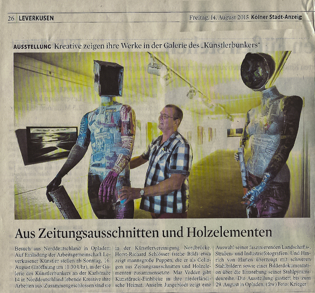 Kölner-Stadt-Anzeiger, 14.8. 2015, zur Ausstellung im Künstlerbunker Leverkusen